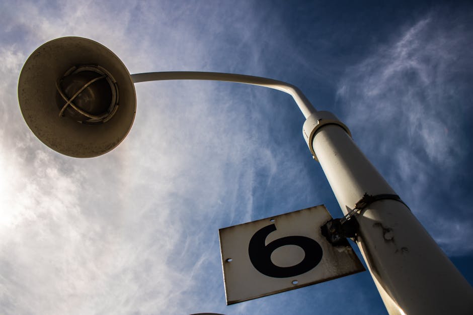 Urban street light with number 6